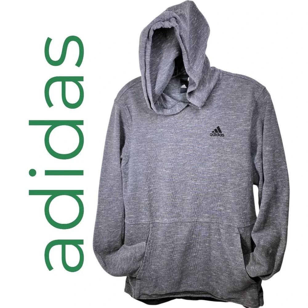 Adidas Essentials Pique 100% Cotton‎ Hoodie Heather Gray Kangaroo Pocket Medium